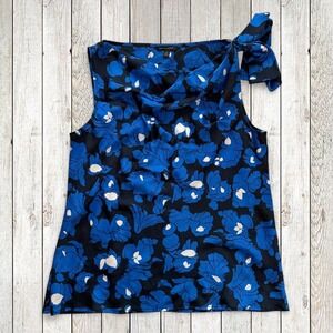 Banana Republic Blue Floral Cowl Neck Bow Blouse Size Medium